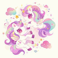 Two rainbow unicorn cartoons