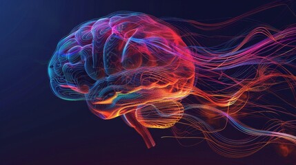 Abstract Brain with Neon Lines