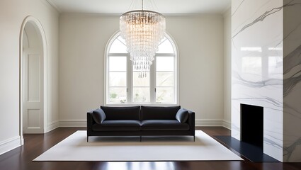 Modern poster on wall, Sophisticated Home Interior Design: Modern Living Room with Sleek Furnishings and Contemporary Style