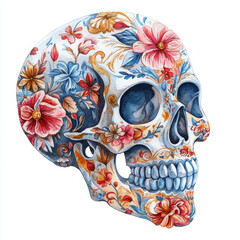 Watercolor floral sugar skull clipart fantasy