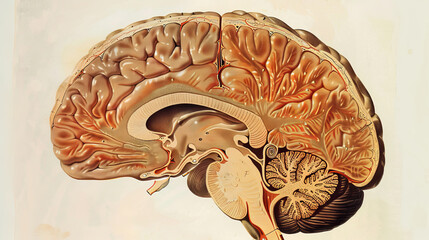 Vintage Illustration of Human Brain Anatomy