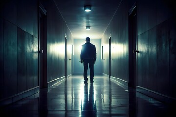 Shadowy Figure in a Dark Hallway
