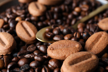 A close-up view of cookies with coffee beans