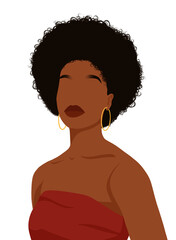 Illustration of a Black woman with a natural Afro hairstyle, celebrating beauty, confidence, and cultural pride, perfect for fashion, beauty, and lifestyle content.