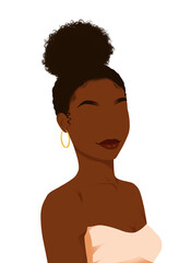 Illustration of a Black woman with an Afro bun hairstyle, celebrating natural beauty and elegance, perfect for fashion, beauty, and cultural content.