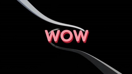 WOW text over animation of twisting ribbons on black background - Powered by Adobe