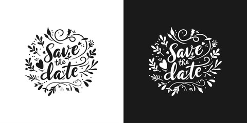 Save The Date abstract text calligraphy decorated with natural ornaments
