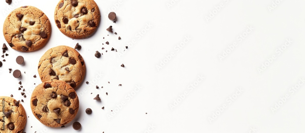 Sticker Cookies isolated on a white background A white backdrop with room for text Top view Cookie banner High quality image. Copy space image. Place for adding text and design