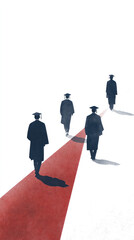 Four people walking on a red carpet