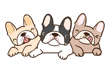 Vector Illustration of Cute Cartoon French Bulldog Pile on Isolated Background