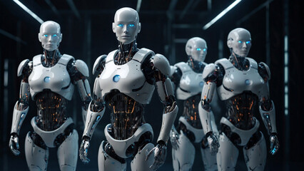 Advanced Robotics and AI Art: Blue Neural Network Showcase in Cinematic 4K