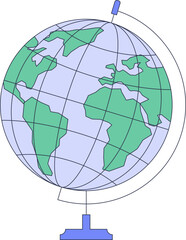 Illustration of a desktop globe with continents, symbolizing global connectivity and geography.