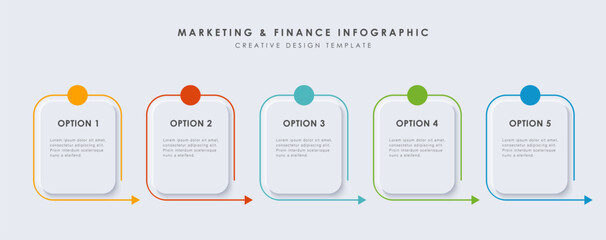 Infographic design template with 5 options or steps. Minimal design. Useful for process diagram, presentations, banner, flow chart, workflow layout, info graph