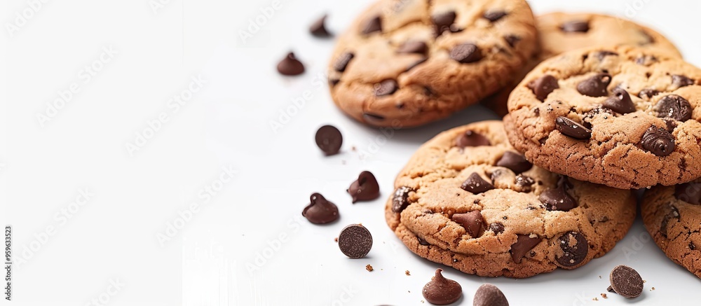 Sticker Many cookies on a white background with copy space for your advertisement Butter chocolate chip cookies isolated on a white background Sweet biscuits Homemade treats