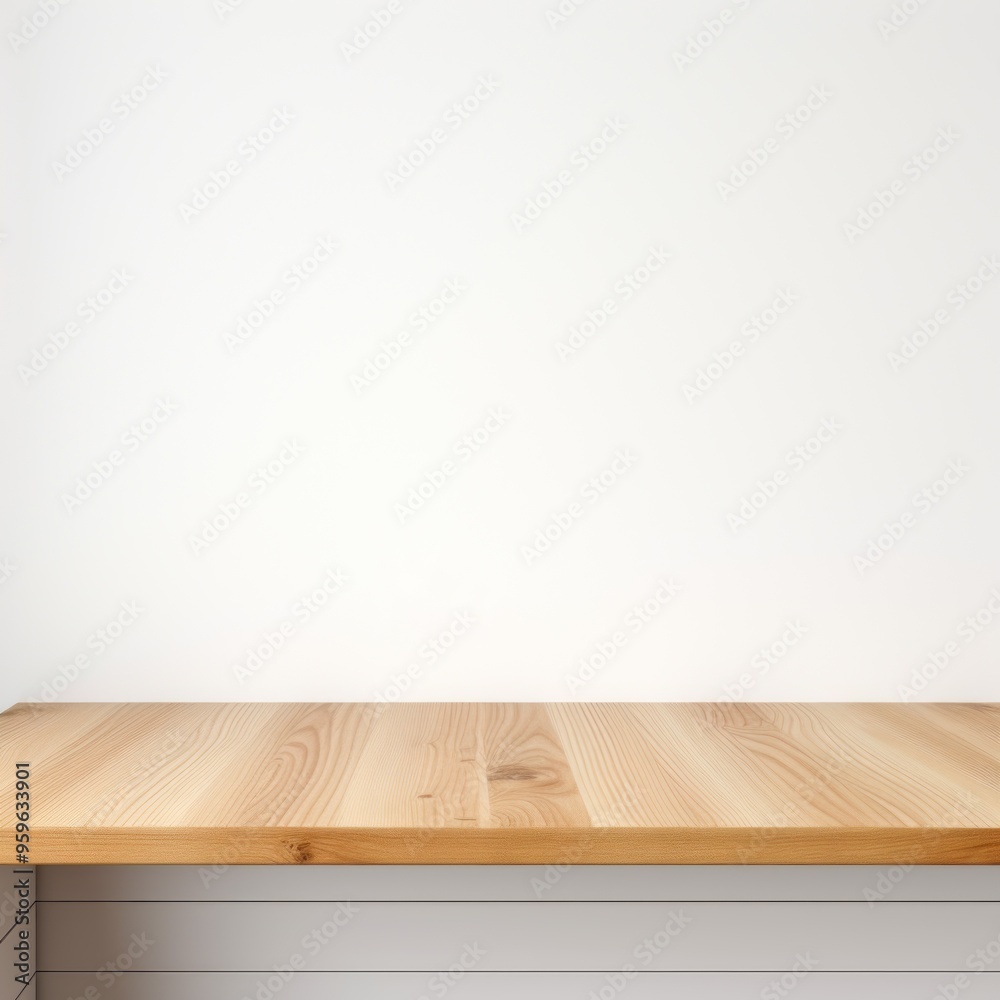 Wall mural White background with a wooden table, product display template. white background with a wood floor. White and white photo of an empty room 