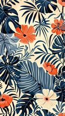 Orange and blue floral plant illustration poster background