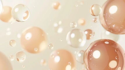 Delicate peach bubbles float in harmony, embodying purity and minimalist beauty. Concepts: themes related to tranquility, beauty products, minimalist art