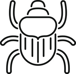 Simple line drawing of a scarab beetle, with a thick body and legs, crawling forward