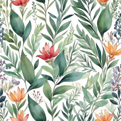seamless Watercolor Pattern using botanical elements.
