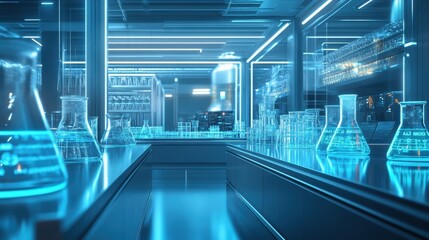 Fototapeta premium Futuristic Laboratory with Advanced Scientific Equipment and Glowing Blue Lighting for Cutting-Edge Research and Innovation