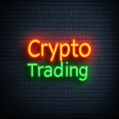 Obraz premium Neon sign showcasing crypto trading, perfect for illustrating digital finance themes and vibrant market trends.