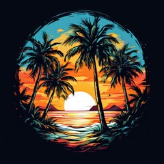 the AI Image Generator, Sunset Over a Beach with Palm Trees