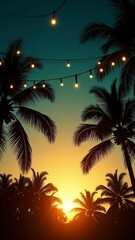 Obraz premium Sunset Beach Scene with Palm Trees and String Lights
