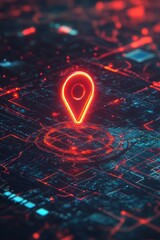 Futuristic Digital Map with Glowing Red Location Pin in a High-Tech Virtual Environment