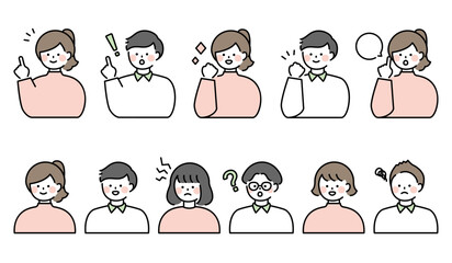 人物イラスト　男女表情セット 上半身