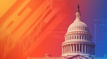 united states capitol building with abstract financial data overlay, symbol of american democracy and economic growth.