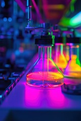 Colorful Laboratory Equipment with Neon Lighting in a Modern Scientific Research Facility