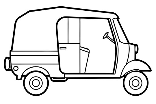 recommend clip art: Auto Rickshaw line art drawing, Classic auto rickshaw outline vector
