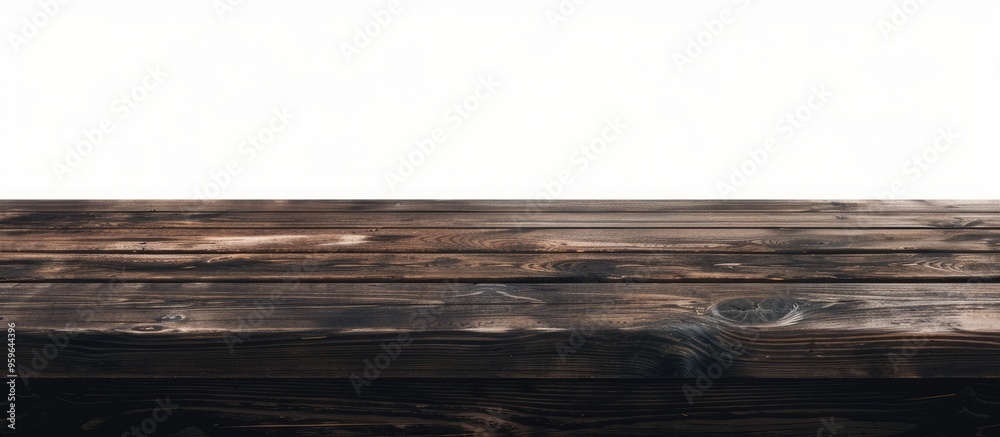 Poster wood table used for showcasing or arranging products against a blank white background. copy space im