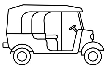 Auto Rickshaw line art drawing, Classic auto rickshaw outline vector