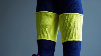 Vibrant Neon Yellow Knitted Leg Warmers with Navy Blue Cuffs - Perfect for Statement Sports Decor Posters and Fashion Inspiration