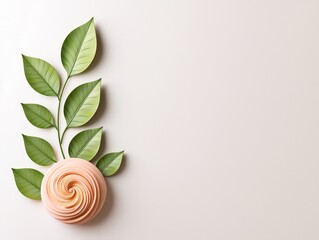 3d minimalist pastel flower and green leaf branch on white background with copy space for text