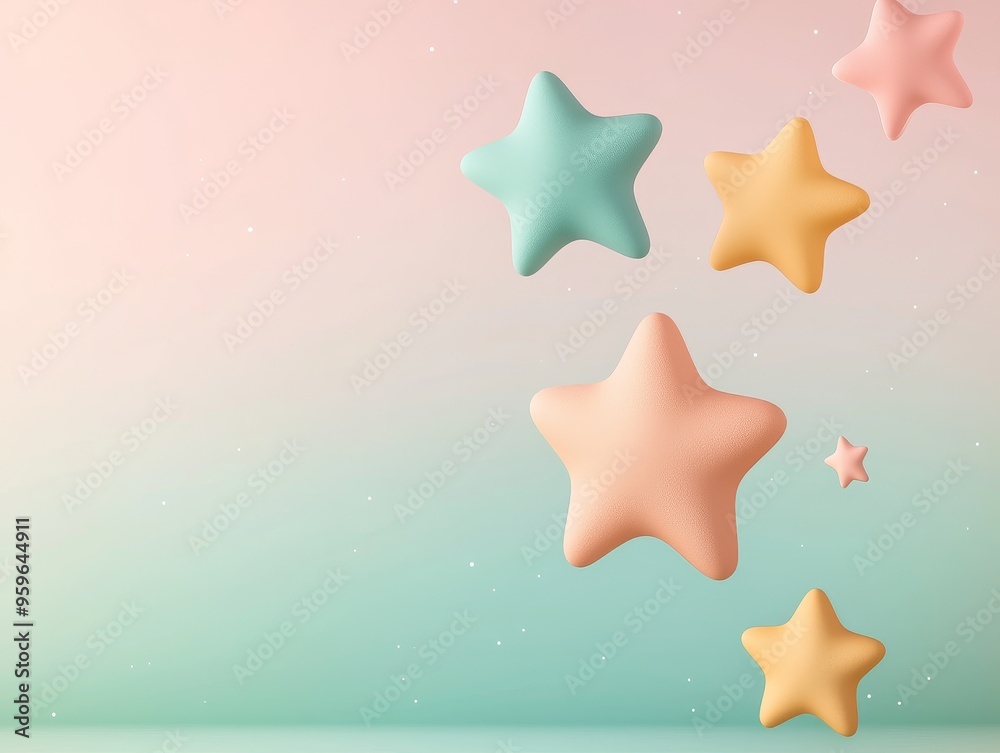 Wall mural pastel color 3d stars floating minimalist background with copy space for text design