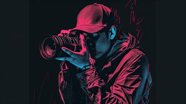 Photography logo with not the name , Grafity style, blind box, Black background,generative ai