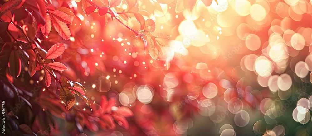Poster red bokeh background created by nature in the shade of a tree. copy space image. place for adding te