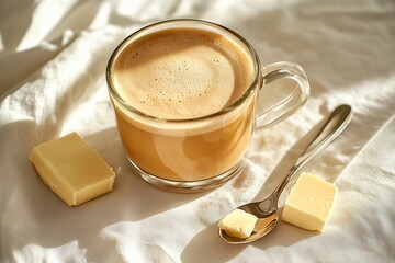 Bulletproof Coffee in Perfect Light,  creamy coffee, butter coffee, MCT oil, keto coffee, healthy coffee, low-carb drink, creamy foam, morning coffee, keto diet