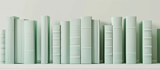 Collection of light green covered books on a white background. Copy space image. Place for adding text and design