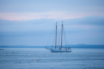 A sailboat moored in Bar Harbor, ME