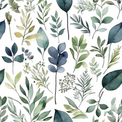 seamless Watercolor Pattern using botanical elements.