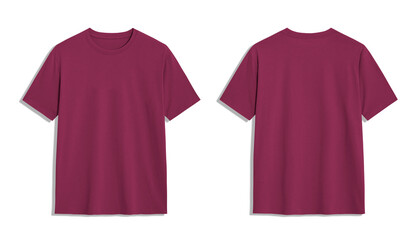 Burgundy T shirt mockup, front and back view, isolated on white background. Perfect for design...