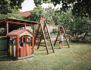 Happy children in the backyars