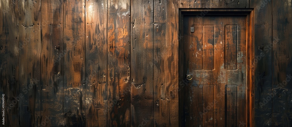 Poster worn wooden door background texture surface. copy space image. place for adding text and design