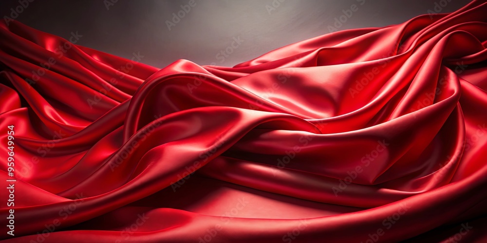 Wall mural Smooth red silk fabric elegantly flowing in soft light with graceful folds