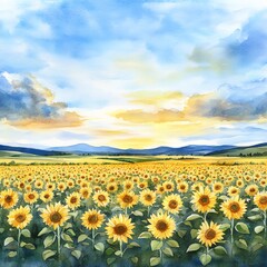 Obraz premium field of sunflowers and sky