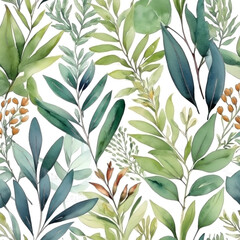 seamless Watercolor Pattern using botanical elements.