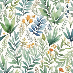 seamless Watercolor Pattern using botanical elements.
